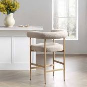 Boxed Beige Woven Counter Stool with Natural Wood Effect Legs RRP £159.99-D38.4 The tapered legs