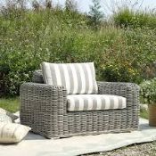 Boxed Outdoor 1-Seater Sofa, Light Grey with Taupe Stripes RRP £409.99-D39.1 With an aluminium