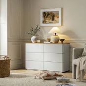 Boxed Curved Edge Chest of 6 Drawers, Dove Grey with Oak Top RRP £299.99-D37.3 The chest offers 6