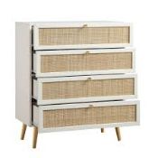 Boxed Woven Rattan Tall Chest of 4 Drawers, White RRP £229.99-D39.3 This beautiful chest comprises