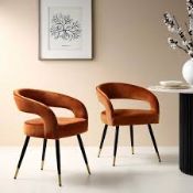 Boxed Rust Velvet Set of 2 Dining Chairs RRP £199.99-D38.4 The curved cut out backrest smoothly