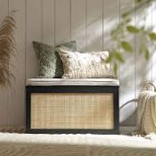Boxed Rattan Double Storage Stool with Cushion, Black RRP £139.99-D39.4 The natural woven rattan