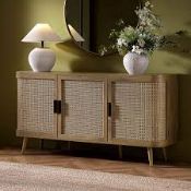 Boxed Curved Rattan Large 3-Door Sideboard, Natural RRP £309.99-D37.3 The sideboard offers 2