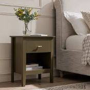 Boxed 1-Drawer Bedside Table, Olive Grove RRP £69.99-D39.2 Finished in Olive Grove, an earthy