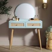 Boxed Rattan Dressing Table with Mirror, Mint RRP £179.99-D39.4 The dressing table offers 2 spacious