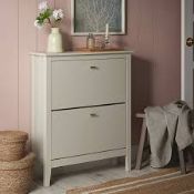 Boxed 2-Tier Shoe Cabinet, Shaded White RRP £119.99-D39.4 Two drop front compartments reveal dual