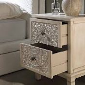 Boxed Whitewashed Carved 2 Drawer Bedside Table RRP £129.99-D39.2 Beautiful carved drawer fronts are