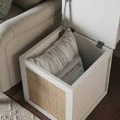 Boxed Rattan Single Storage Stool with Cushion, White RRP £89.99-D39.4 The natural woven rattan