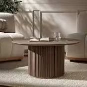Boxed Round Oak Pedestal Coffee Table, Silver Oak RRP £189.99-D38.2 Crafted from solid oak veneer in