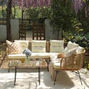 Boxed Natural Rattan Corner Sofa Set with Table RRP £599.99-D39.1 Comprising of two 2-seater