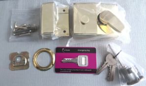 BRAND NEW ECLIPSE NIGHTLATCH 92MM WITH RIM CYLINDER + EMERGENCY KEY POLISHED BRASS. RRP £49.99.