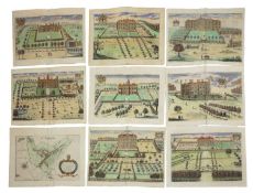 Eight hand coloured engraved plates of stately homes in Hertfordshire: