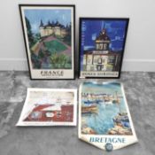 A group of three European travel posters,
