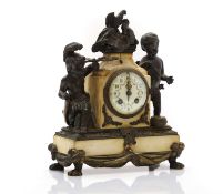 A French bronze and marble mantel clock,