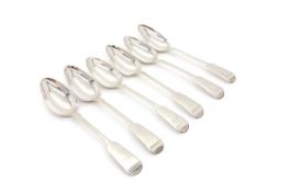 Six Victorian silver fiddle pattern tablespoons,