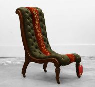 A late Victorian mahogany button-back nursing chair,