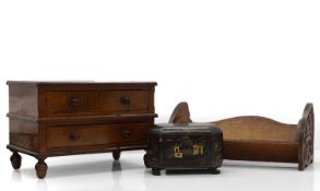 A fiddleback mahogany apprentice chest of drawers,