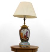 A Japanese porcelain and gilt-mounted table lamp,