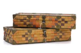 A pair of Bhutanese stained rattan boxes