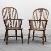 Two similar ash and elm Windsor chairs