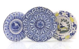 Two Dutch delft lobed chargers,
