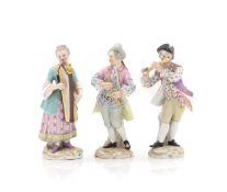 Three Meissen porcelain musician figures,
