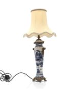 A blue and white porcelain table lamp,
