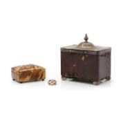 An Edwardian silver and tortoiseshell tea caddy,