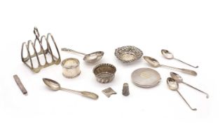 A collection of silver items,