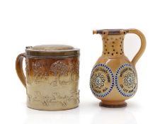 A large Doulton salt glazed harvest tankard,