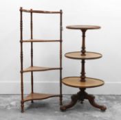 A walnut three tier dumb waiter,