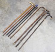 A collection of sword sticks and canes,