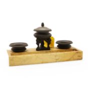 A Regency bronze and marble encrier,
