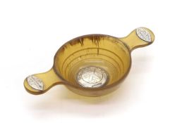 A silver-mounted horn quaich,