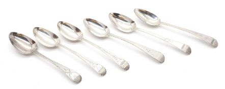 A composed set of six George III silver tablespoons,