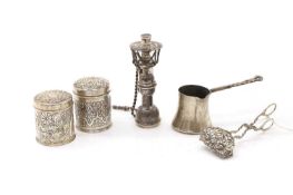Two Egyptian silver lidded pots,
