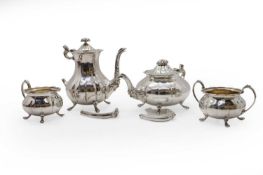 A silver four-part tea service