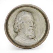 A plaster portrait relief of Alfred, Lord Tennyson,