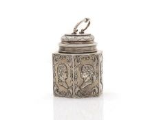 A silver Continental tea caddy,
