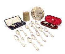 A collection of silver items,
