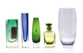 A group of cased glass vessels,