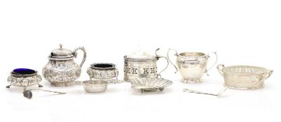 A collection of silver cruet items,