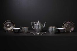 ​​A Victorian silver and Sèvres porcelain tea set,