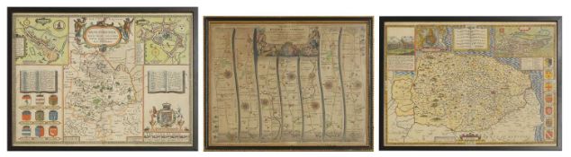 Three Maps (Hand coloured, mounted, framed & glazed):