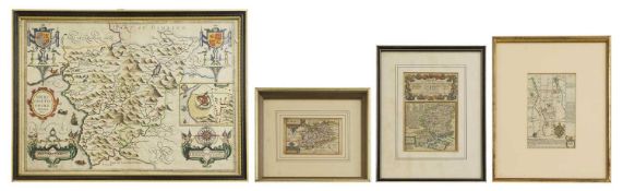 Four Maps (Hand coloured, mounted, framed & glazed): 1- van den Keere: Surrey.