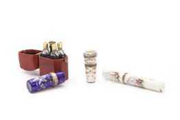 A collection of enamel items,