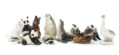 A collection of USSR/Russian ceramic porcelain animal figurines,