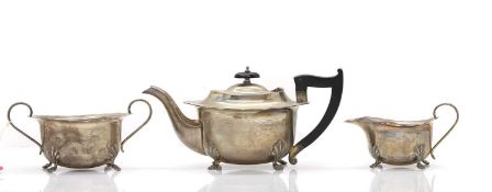 A silver three-piece tea set,