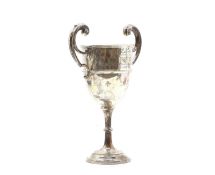 A silver two handled trophy cup,