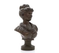 A spelter bust of a lady,